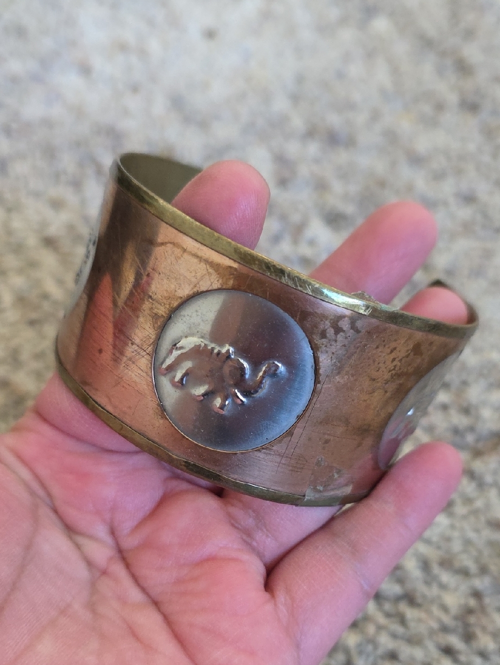 Elephant Motif Mixed-Metal Cuff Bracelet - Copper & Silver Tones